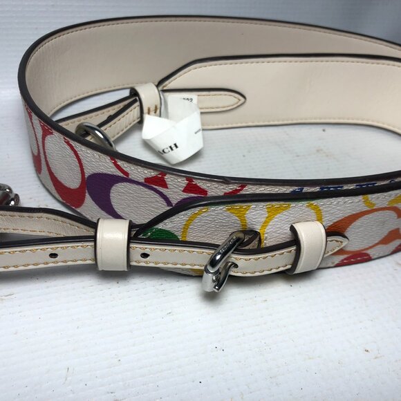 Authentic Coach CJ952 Replacement Strap Rainbow Leather White Canvas Crossbody - Picture 1 of 9
